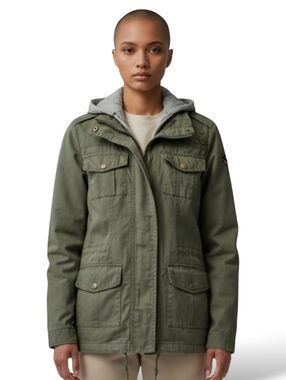 Hot Topic Army Green Cargo Pockets Gray Hooded Zip Up Jacket Women's Size Medium